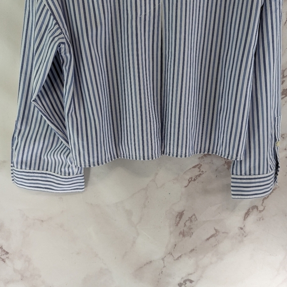 Everlane Shirt Women PJ Blue Button Up Woven Pajama Top Silky Cotton Crop - Picture 8 of 11